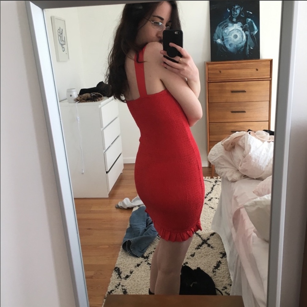 & Other Stories Smocked Red Mini Dress - Picture 2 of 5